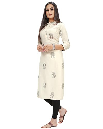 Image of Rajnandini Women's Pure Cotton Relaxed Fit A Line Jaipuri Printed A-Line Kurti (Joplvl116-P)