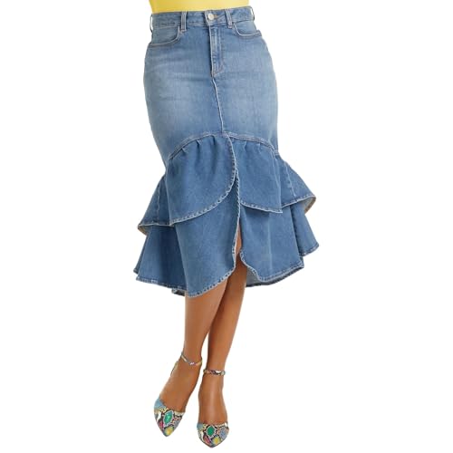 Masseys Women's Ruffle Hem Denim Jean Skirt