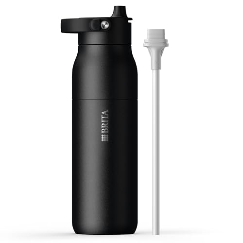 BRITA LARQ Essential Edelstahl Trinkflasche mit Strohhalm (1L) schwarz