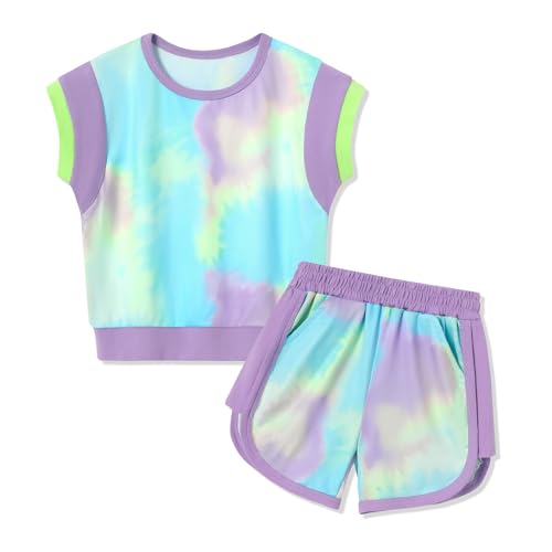 Image of SANMIO Toddler Girl Clothes Summer Toddler Girls Color Block Short Sleeve Shorts Sweatsuit Outfits 2 Piece Clothing Set