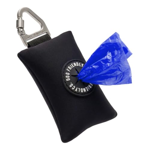 Image of Dog Friendly Co. Poop Bag Holder for Leash, Doggie Waste Bag (Black) | One Click Clip Potty Carrier Dispenser, Pet Trash Bags, Neoprene Fabric for All Weather Conditions, Stylish Walking Accessory