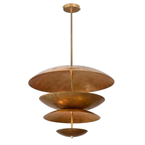 Brass Leaf Studio Customizable Industrial Brass Pendant Light, Raw Brass Layered Disc Chandelier, Modern Ceiling Hanging Lamp, Statement Lighting Fixture