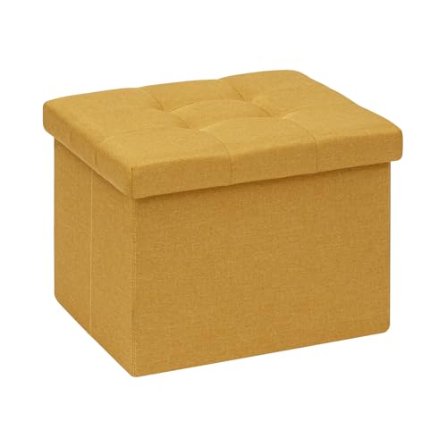 Image of Bonlife Storage Ottoman, Folding Small Foot Rest,Toy Chest Storage Footrest Seat, Footstool for Living Room, Bedroom, Dorm, Fabric,Ginger Yellow,42x32x32cm