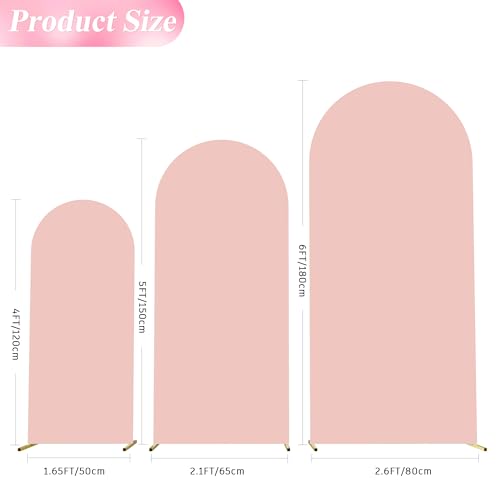 Image of Wokceer Wedding Arch Cover Set of 3 Spandex Fitted Wedding Arch Stand Covers for Round Top Chiara Arch Backdrop Stands Cover for Birthday Party Ceremony Banquet Decoration 4ft,5ft,6ft Pale Pink