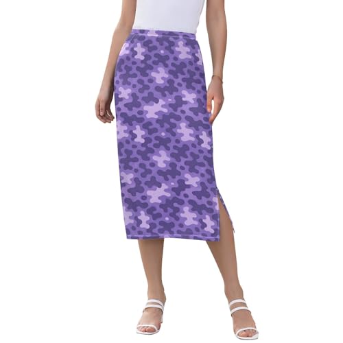 Womens Trendy Elastic Skirts for Women Midi Length Summer Double Split Skirt