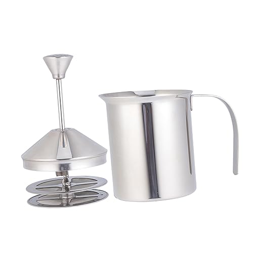 304 Stainless Steel Milk Frother Pitcher Manual Double Layer Coffee Frothing Jug Handheld Milk Mixer for Espresso Cappuccino and