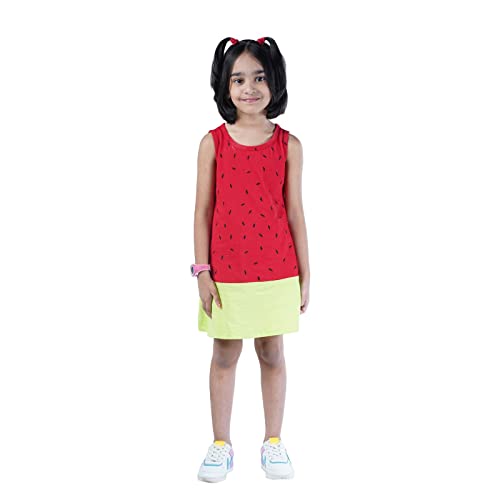 Image of YouGotPlanB 100% Cotton Printed Above Knee Length Dress for Girls