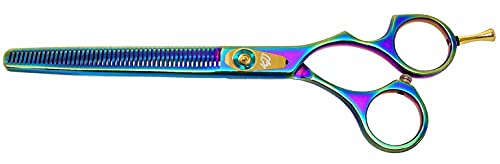 Kissaki Dog Grooming Scissors Nagasa 48 tooth Rainbow Titanium Pet Thinning Shears Dog Shears