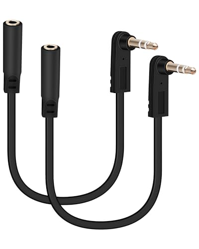 Cavo prolunga audio da 3,5 mm, 0,5 piedi, connettore TRS maschio da 1/8 ad angolo retto con connettore femmina, cavo ausiliario per cuffie, computer portatili e telefoni, confezione da 2 unità