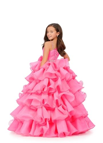 Pageant Dresses for Girls One Shoulder Dress Organza Ruffles Poof Party Dress for Girls Ball Gown2