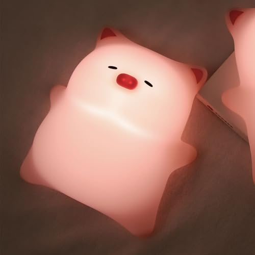 Auezona Luz Nocturna Infantil, Lámpara de Noche Cerdo, Lampara de Silicona Recargable, Luz Quitamiedos Infantil Temporizada con Función Táctil, Lampara Quitamiedos Infantil Regalo Bebe