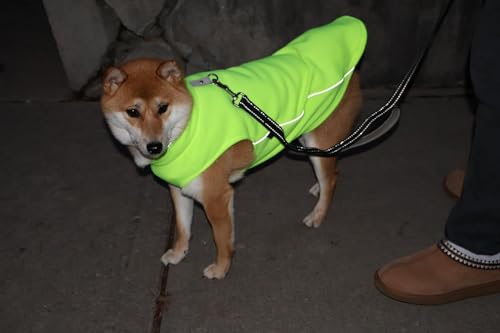 Image of JACKO & CO - Fleece Vest Dog Sweater with Leash Ring - Soft, Warm & Lightweight Pullover Coat for Small & Medium Dogs, Puppies & Cats - Cozy Fall /Winter /Spring Pet Jacket (Neon Green, XXL 25-35lbs)