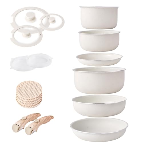 RIOVARM Induktion Töpfe und Pfannen Set mit abnehmbaren Griffen, Antihaft Granit Stapelbar...