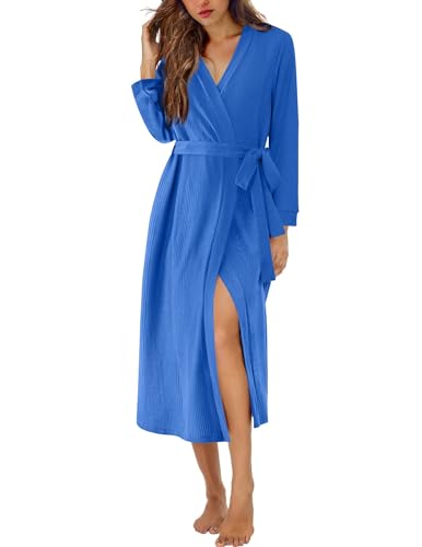 Image of Ekouaer Waffle Robes for Women Long Knit Bathrobe Lightweight Kimono Spa Robe Soft Loungewear with Pockets S-XXL