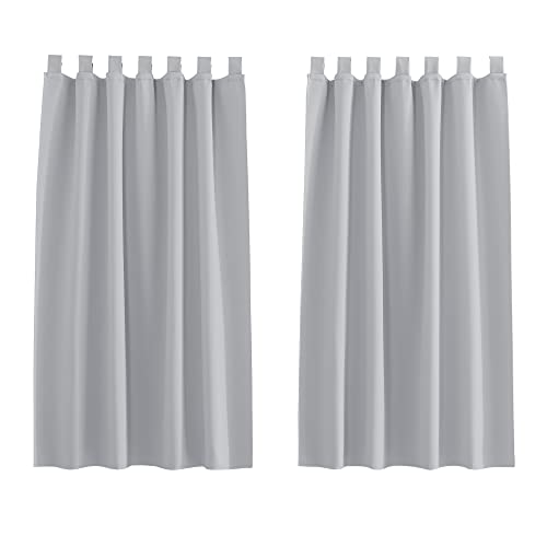 PONY DANCE Tab-Top Curtain Set of 2 Opaque Thermal Kitchen Curtains with Loops Blackout Curtains Children's Room Loop Curtains Short H 145 x W 140 cm Silver Grey - Image 2
