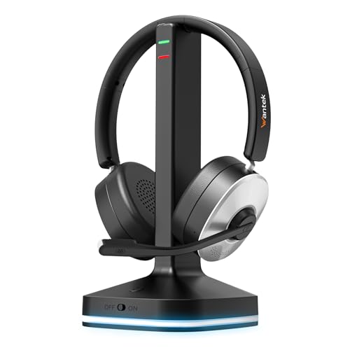 Wantek Casque Bluetooth sans Fil avec Micro,Casque sans Fil avec Dongle USB,Station de Charge,Bouton de sourdine pour PC,Ordinateur Portable,Bureau,d'appel...