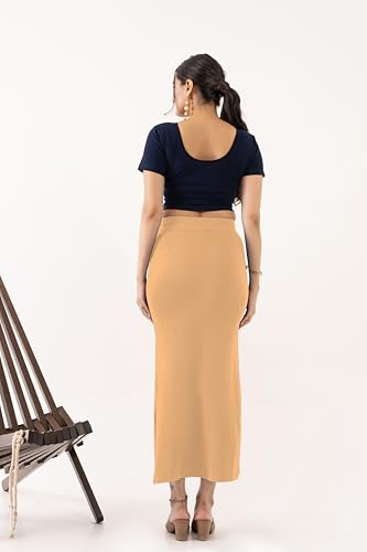 Image of DESI GIRL Cotton Lycra Stretchable Saree Shapewear Petticoat with Drawstring for Women | Fishcut Saree Petticoat with Side Slit for Easy Movement | Saree Shaper | Long inskirt