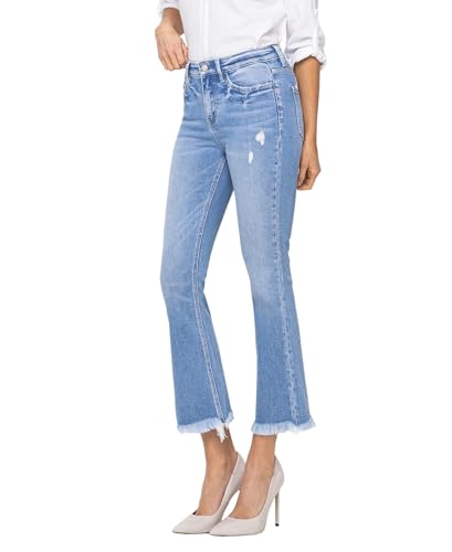 Flying Monkey High Rise Raw Hem Kick Flare Jeans Light Blue F5088-293