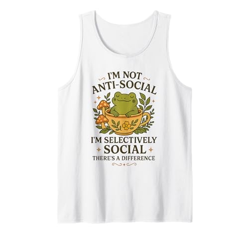 No Soy Antisocial Selectivamente Social Lindo Sarcasmo de Rana Camiseta sin Mangas