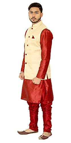 Image of Men's Silk Kurta Pyjama With Waistcoat