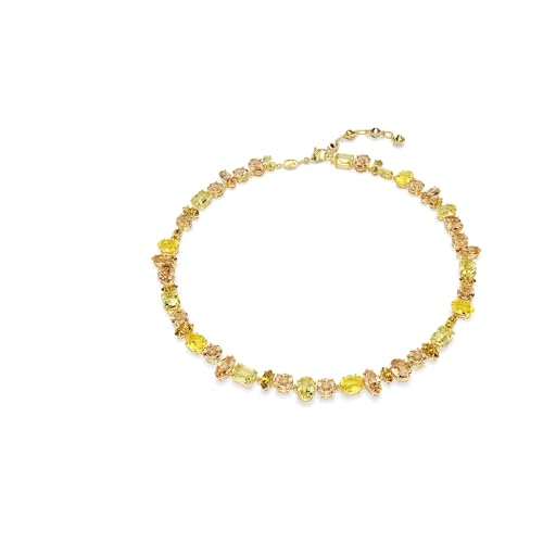 Swarovski Gema Tennis necklace, Mixed cuts, Yellow, Gold-tone plated