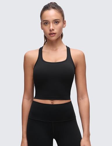 Image of CRZ YOGA Butterluxe Racerback Crop Tank Tops | Light Support, Removable Pads, Yoga, Extremely Soft, Scoop Neck, Longline Sports Bras for Women