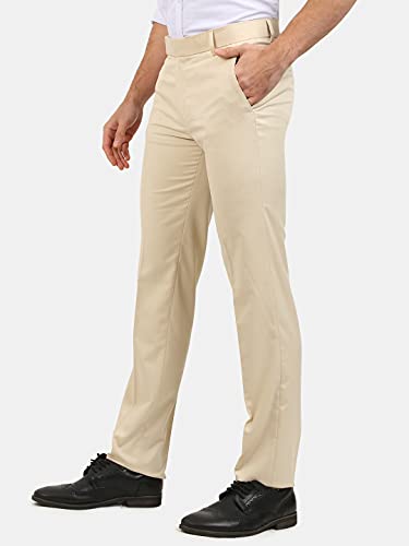 Image of Classic Collection Men's Smart Slim Fit 2-Way Stretchable Formal Trousers Made of Cotton Viscose Blend Fabric with Hidden Expandable Waistband and 3 Slant Pockets Plus 1 Ticket Pocket