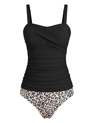 Image of ZAFUL Tankini Swimsuits for Women Tummy Control High Waisted Twist Front Ruched Two Piece Bathing Suit