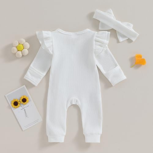 FYBITBO Infant Baby Girl Clothing Waffle Knit Romper Ruffle Jumpsuit Zipper Onesie Outfit Newborn Coming Home Clothes4