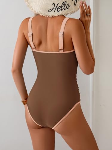 Image of B2prity One Piece Swimsuit for Women Tummy Control Ruched Slimming Bathing Suit Button Full Coverage Swimwear