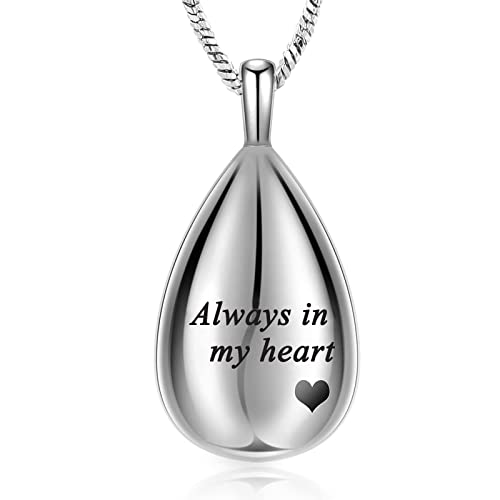 Yinplsmemory Carved Teardrop Keepsake Ashes Necklace Urn Pendant Cremation Memorial Jewelry-Always in my heart