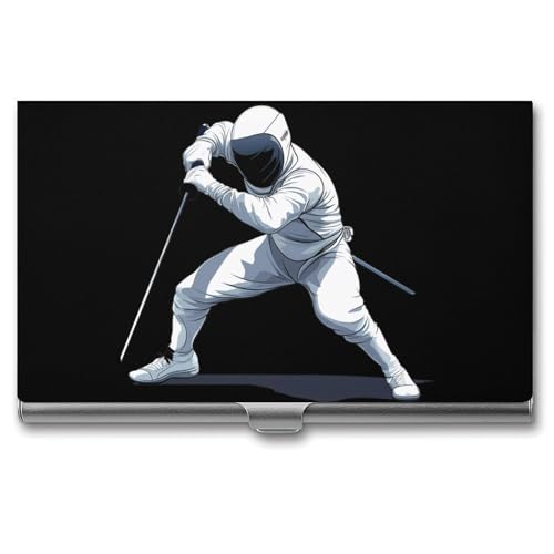 Fencing Stancce Fencing Business Card Case Pocket Card Holder Slim Card Wallet for Men Women