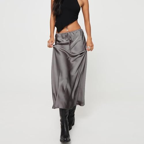 Jupe longue short simili cuir gris à cordon S - 2