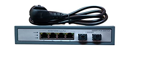 Hanutech Unmanaged PoE Switch 4 Port Gigabit- 10/100/1000Mbps 4*PoE + 2*1.25G SFP Ports (SFP Modules Not Included), 65W for CCTV Networking, 1-Year Warranty