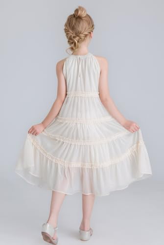 SOLOCOTE Girls Halter Neck Sleeveless Summer Dress Cold Shoulder Ruffle Casual Midi Sundress for Kids 8-143