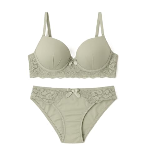 Image of Women's Elegant Lace Trim Padded Lingerie Set with Bow Detail, Push-Up Bra and Matching Panty, Available in six Colours