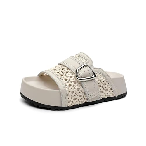 Women's Sheepskin Mary Jane Flats - 5cm Hollow Peep Toe Summer Platform