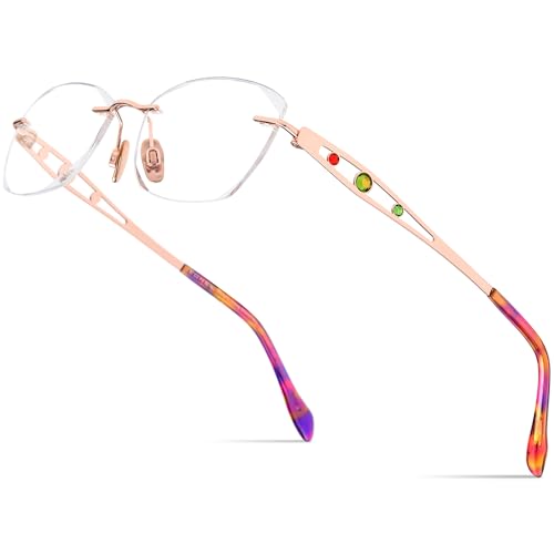 Image of FONEX Titanium Glasses Frame,Rimless Frameless Luxury Diamond Optical Eyeglasses for Women