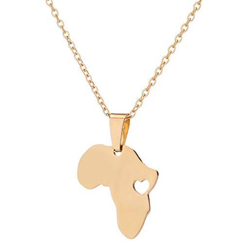 LLYANZ Stainless Steel Gold Plated Engrave Hollow Heart on Africa Map Pendant Necklace for Women (gold)
