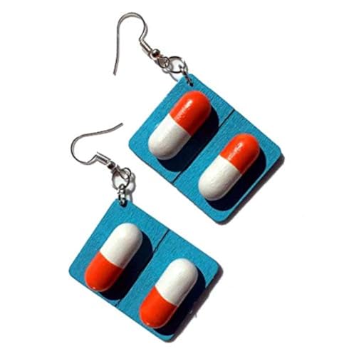 Pill Earrings Miniblings Capsules Medicine Virus Krisis Tablet Your Message, 30mm, Madera,...