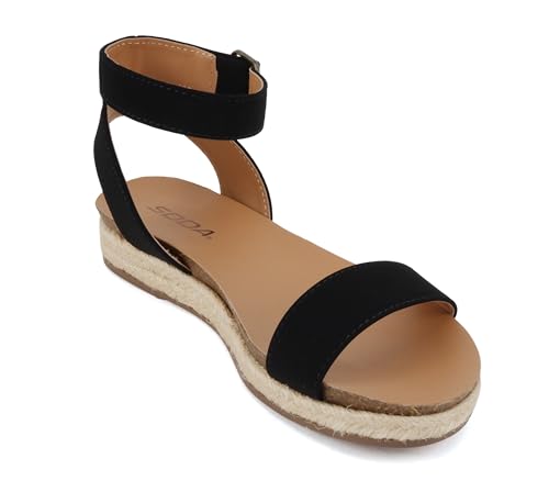 Soda Tacoma ~ Open Toe Single Bands Espadrille Jute Flat Casual Fashion Sandals with Buckle Ankle Strap4