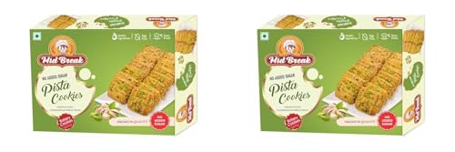 Image of Midbreak No Added Sugar Pista Delight Biscuits 300g (Pack of 2) | Rich Pistachio Cookies | Low Glycemic, High Fiber | Wholesome Healthy Snacking