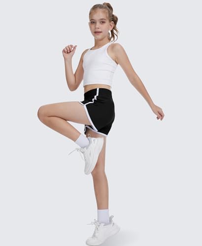 DOCUMO Girls Athletic Shorts High Waist Soccer Shorts for Kids Quick Dry Workout Dolphin Active Sports Shorts for Girls Teen (Black, X-Small) — view 3