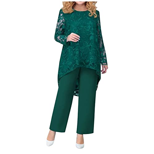 FUPODD Hosenanzug Damen Festlich Hochzeit Hosenanzüge für Damen Spitzen Chiffon Party Cocktail Tüll Abendanzug Festliche Elegant 2 Teiler Sets Outfit Sommer Frauen Abendmode Große Größen Zweiteiler