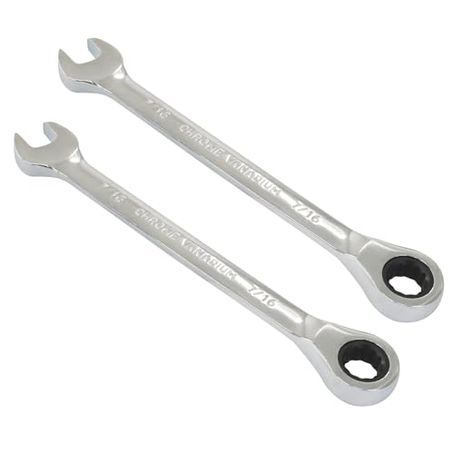 Kyuionty 2 Pcs 7/16 Inch Ratchet Combination Wrench Imperial SAE 72-Tooth