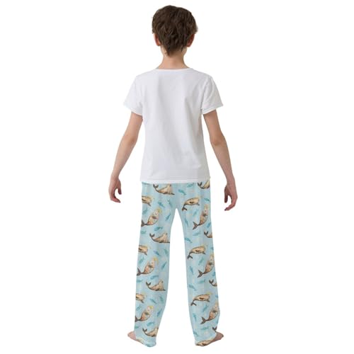 ZZXXB Seal with Fish Boys Long Pants Soft Trousers Elastic Waist Kids Lounge Bottoms with Pockets S-XL3