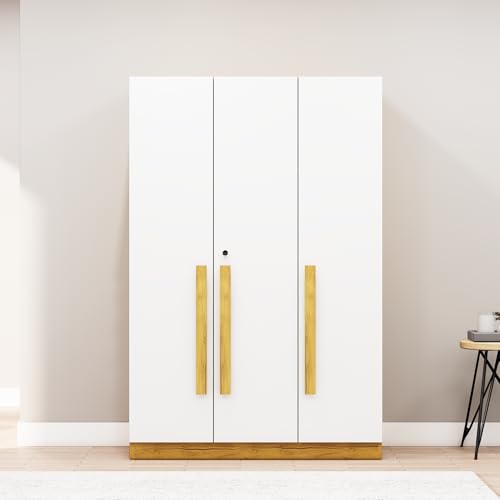 Image of Bniture 3 Door Wardrobe for Bedroom with Lockable Door & Hanging Space | Almirah for Clothes with Elevated Bottom Base | Wardrobe for Storage Cupboard | 3 Years Warranty (Frosty White, 3 Door
