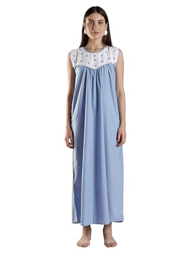Image of 9shines Label Cotton Sleeveless Nighty | All Over Print Maxi Night wear for Women | Full Length Night Gown Night Dress for Women Stylish (Cotton Sleeveless 25)