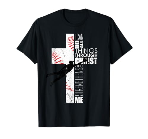 Philippians 4:13 Baseball Cross Christian Bible Verse Faith T-Shirt