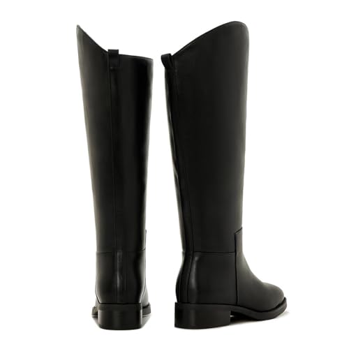 ZXHYZLZ Women's Black Wide Calf Knee High Boots – Plus Size Pull-On Flat Riding Boots, Comfortable Tall Equestrian Style for Fall & Winter Size 9 Wide by ZXHYZLZ - Used condition - Image 5